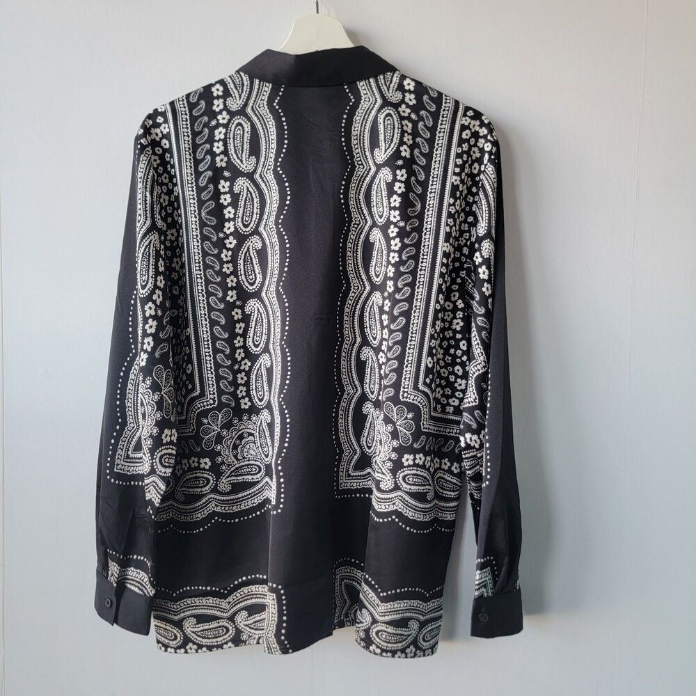 LOFT womens Paisley Everyday Relaxed Shirt sz L Long sleeves with button cuffs - Picture 2 of 8